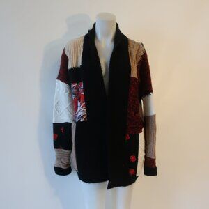 Womens Saverio Palatella Black, Red, Taupe, White Knit Open Cardigan Sweater 44
